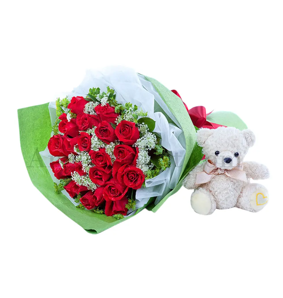 Romantic Gesture: Roses and Bear