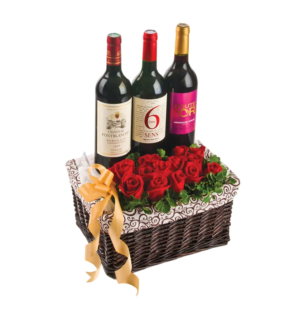 Lavish Roses and Wine Gift
